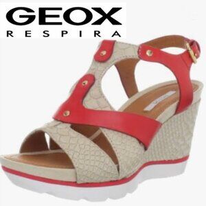 Geox Red Sophie Colour Block Sporty Wedge Sandals